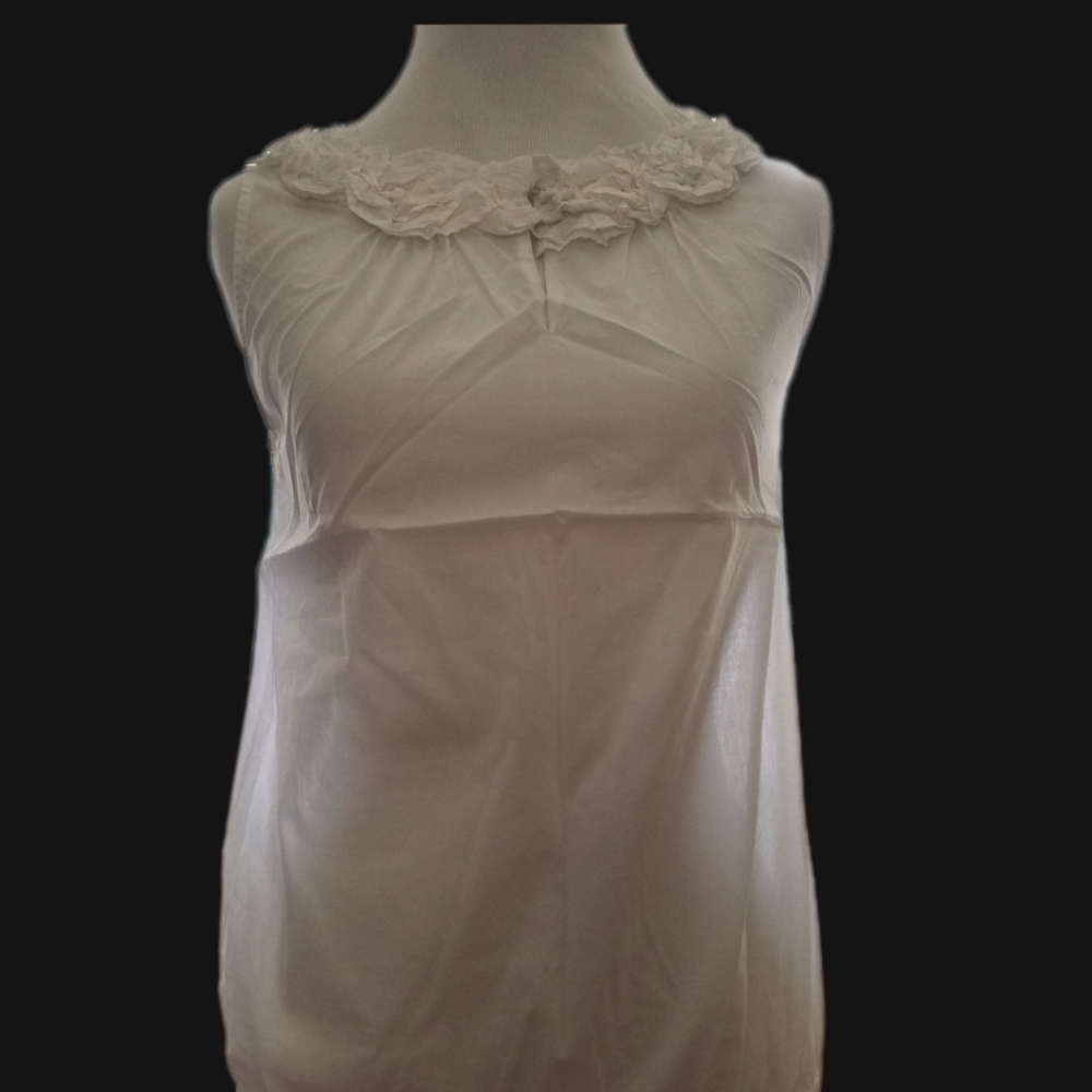 LOFT White Ruffled Cotton Top - XXS Petite